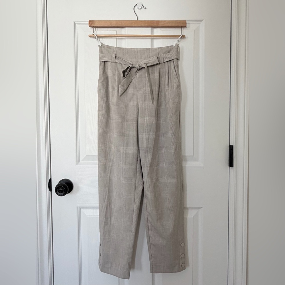 Dynamite Cindy High Waist Plaid Pant with Snaps in Beige Plaid